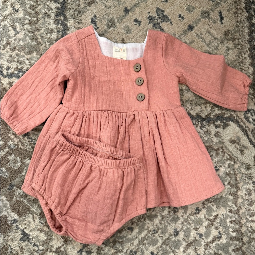 Boutique Blush Pink Baby Girl Dress & Bloomers Set